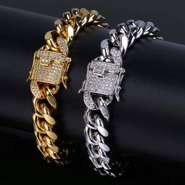 Gold Silver Color Copper Tennis Hip Hop Punk Iced Out Micro Pave Charm Miami Cuban Men Bracelet 8 Inch Envio Gratis