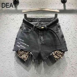 [DEAT] Print Wide Leg Shorts Hole Loose Versatile Fashion Leopard Jeans Trend Shorts For Women Ladies Summer GX475 210625