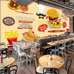 Wallpapers Custom Hand-painted Burgers Western Fast Food Restaurant Background Wall Mural Wallpaper 3D Snack Bar Yellow Paper