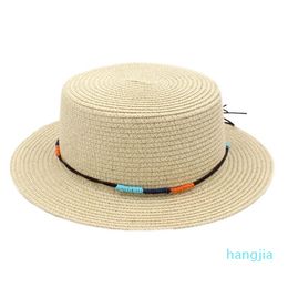 Fashion Women Ladies Straw Boater Hat Sailor Bowler Summer Beach Porkpie Hat Flat Top Cap Sun Protection DIY Hatband