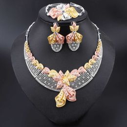 Fashion African Jewelry Sets Brand Dubai Silver Plated Crystal Necklace Earrings Jewelry Set Nigerian Bridal Bead Jewelry Set H1022