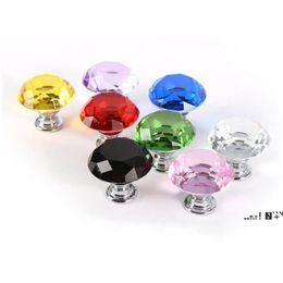 newDiamond Crystal Glass Door Knobs Drawer Cabinet Furniture Handle Knob Screw Furniture Accessories 30mm Door Hardware EWA4964