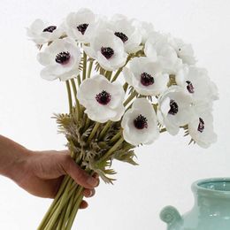 Real Touch Artificial Anemone Silk Flores Artificiales For Wedding Holding Fake Flowers Home Garden Decorative Wreath DAP42