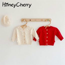 Spring and autumn all-match children's handmade ball knitted jacket cotton long-sleeved sweater toddler girl 210702