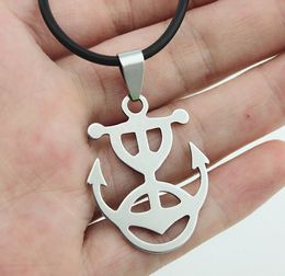 Fashion men and women stainless steel Laser cutting anchor Pendant titanium Jewellery Free choice bead Necklace Leather rope O chain