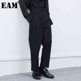 [EAM] High Waist Black Grey Pleated Leisure Long Trousers Loose Fit Pants Women Fashion Spring Autumn 1DD5899 21512