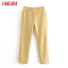 Tangada korean fashion women candy color suit pants trousers pockets buttons office lady pants pantalon DA78 210609