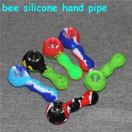 Bees Silicone Smoking Pipes Spoon Cigarette Tubes Travel Tobacco Glass Bong Dry Herb Accessories Hand Pipe dabber tool