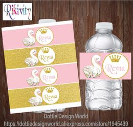 20Pcs Gold Glitter Pink Swan Baby Shower Water Bottle Wine Labels Waterproof Candy Bar Wrapper Sticker Birthday Party Decoration 210408
