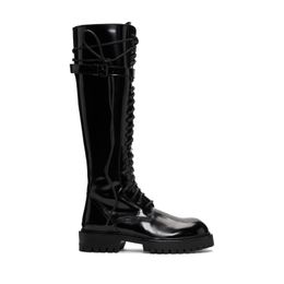 Botas de cano alto patenteadas pretas exclusivas com cadarço sapatos de couro tornozelo bota de combate salto baixo botas Martin botas de designers de luxo marcas de calçados punk fábrica de calçados