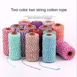 wholesale bakery decorations Canada - 1Roll Double Color Cotton Twine For DIY Handmade Scrapbooking Wrapping Cord Wedding Party Decoration Bakery Gift Rope Accessorie Yarn