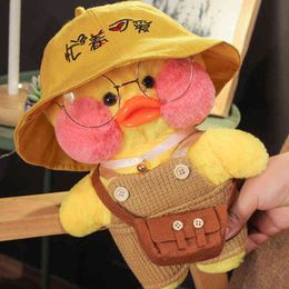 Kawaii 30cm Cute Lalafanfan Cafe Duck With Cloth Plush Toy Stuffed Animal Soft Doll Pillow Creative Birthday Gift For Children Y211119