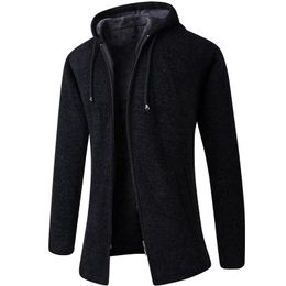 Men's Sweaters Hooded Thick Cardigan Autumn Winter Warm Pocket Zipper Spacious Long Sleeve Sweater Knitted Casual Male Coat Drop