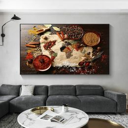 Kitchen Wall Decorations Colourful Spices Food Map For Restaurant Home Decor Canvas Paintings Modern Poster Art Cuadros Print