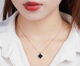 Clover Necklace Women's 925 Silver Rose Gold Black Agate Pendant Net Red Temperament Accessories Clavicle Chain Korea