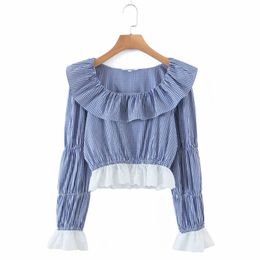 Spring Women Lace Splicing Plaid Short Shirt Female Square Collar Long Sleeve Blouse Casual Lady Crop Tops Blusas S8607 210430