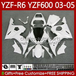 Motorcycle Bodys For YAMAHA YZF-R6 YZF R 6 600 CC YZF-600 03-05 Bodywork 95No.9 YZF R6 600CC Cowling YZFR6 03 04 05 YZF600 2003 2004 2005 OEM Fairing Kit glossy white