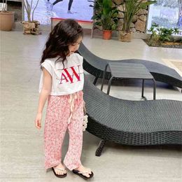 Summer Arrival Girls Fashion Letter 2 Pieces Suit Top+pants Kids Korean Design Sets Girl Clothes Outfits 210528