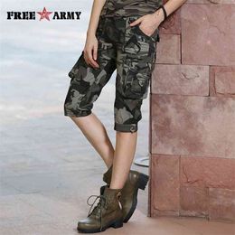 High Quality Fashion Camo Shorts Models Feminino Pantalones Cortos Mujer Summer Women Camouflage Knee-Length Gk-9388 210719