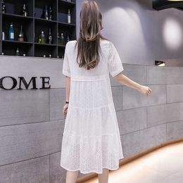 1730# Summer Chic Ins Cotton Lace Maternity Long Dress Hollow Out White Clothes for Pregnant Women Fashion Pregnancy Dress