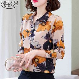 Fashion Floral Shirt Women Long Sleeve Print Chiffon Blouse Spring Autumn Cardigan Clothes Plus Size S-4XL Tops 10474 210417