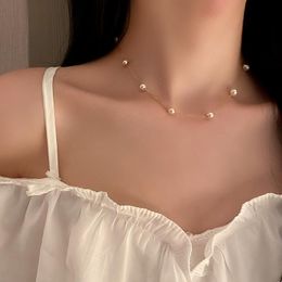 Chokers South Korea Contracted Tide Fresh Water Pearl Necklace Collarbone Chain Neck Girl Temperament Design Sense Is Act