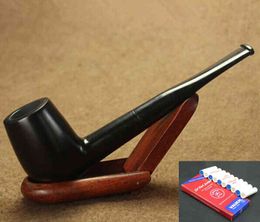 -Naturaleza hecha a mano recta de madera de ébano negro tabaco fumando ronda de madera soporte de la bolsa de madera 10x 9mm Filtros de tubería FT5191