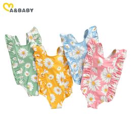 6M-5Y Summer Flower Baby Kid Girls Swimwear Ruffles Swimsuit Beachwear Bathing Suit 210515