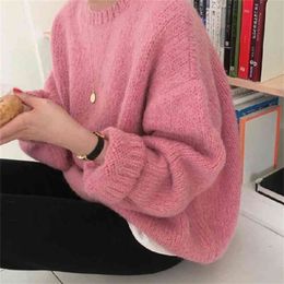 10 Colours Pink Women Sweater Pullover Female Knitting Overszie Long Sleeve Loose Knitted Outerwear Womens Winter Sweaters 210806