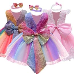 Infant Vestidos Baby Girl Clothes Dress Lace Bowknot Sleeveless for Birthday Party Toddler Costume 3-24 Month 210508