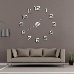 Wall Clocks DIY Giant Clock Simple Modern Design 3D Mirror Effect Large Arabia Numerals Sticker Home Decor Watch