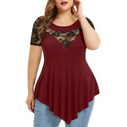 Plus Size 5XL Floral Lace Hollow Out Sexy Tunic Blouse Women Clothing Summer Big Size Tops Ladies Ruffles Irregular Blusas
