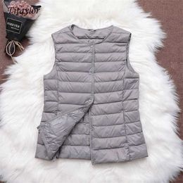 Fitaylor 90% Ultra Light White Duck Down Women Vest Thin Coat Sleeveless Jacket V Collar Or O 211018