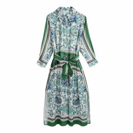 Casual Women Turn-down Collar Dress Spring-autumn Fashion Ladies Chinese Style Female Printed 210515