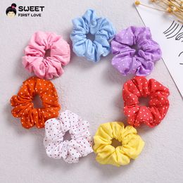 Sweet Girl Scrunchies Korean Fashion Elastic Hair Bands Candy Color Dot Hair Ties For Children Girls Hair Rope Accessories
