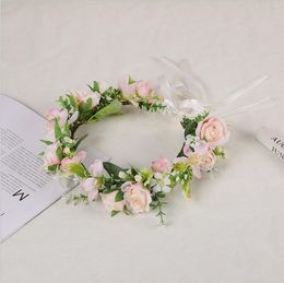 girls stereo flower crown wreath Bridal beach holiday headbands Kids simulation flowers garland boutique handmade children princess hair accessories S1039