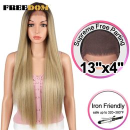 24 inches lace wig NZ - FREEDOM Synthetic Lace Front Wigs For Black Women 32inch Long Straight Wigs Ombre Blond Cosplay Wig Free Part Synthetic Lace Wig S0826