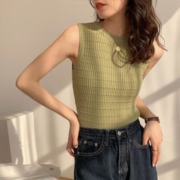 Korean Knitted Sweater Casual O-Neck Sleeveless Short Pullovers Solid Cute Harajuku Blusas Mujer De Moda 210428