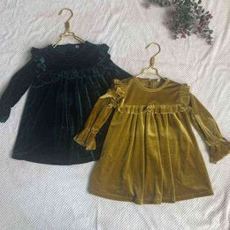 Baby Girls DressAutumn Winter Solid Color Long Sleeve Toddler Velour Dresses Sweet Kids Velvet Clothes Princess Ruffles Dresses G1129