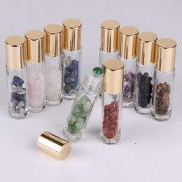 10ml Packing Bottles Natural Semiprecious Stones Essential Oil Gemstone Roller Ball Bottle Clear Glass Healing Crystal T2I52493