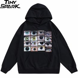 Men Hip Hop Streetwear Hoodie Sweatshirt Eyes Print Harajuku Pullover Autumn Cotton Casual Hooded Black Sweat Shirt 220215