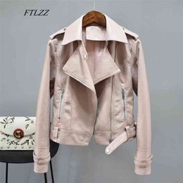 Autumn Faux Soft Leather Basic Jackets Women Turndown Collar Zipper Epaulet Slim Coat Female Biker Outwear 210430