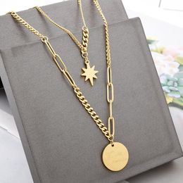 Pendant Necklaces Fine Jewelry Double Detachable Star Necklace For Women Stainless Steel Six Pointed Letter Round Coin