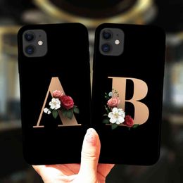 initial phone cases Canada - Flower Custom English Initial Letters Phone Case For iPhone 13 12 Mini 11 Pro Max 8 7 X XS XR SE 2 Cover Soft Silicone Fundas Y1028
