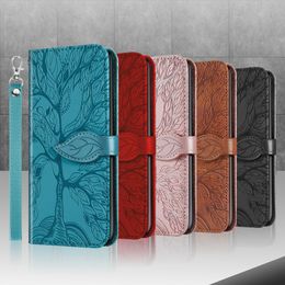 Lucky Tree Leather Wallet Cases For Samsung S24 A05S A15 A25 A35 A24 A33 A53 S22 Plus Ultra A13 5G ID Card Slot Holder Folio Imprint BOOK Flip Cover Purse Pouch Strap