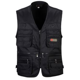 Men Vest Army Green and black Colour waistcoat Multi-pocket travel or work wear Durable plus size 210925
