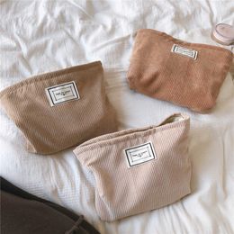 Hylhexyr Large Women Corduroy Cloth Cosmetic Bag Zipper Make Up Bags Travel Washing Makeup Organiser Beauty Case Solid Colour 210729