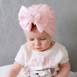 Baby Hats Caps Big Bow Turban Hair Bowknot Rhinestone Head Wraps for Newborn Infant Kids Indian Flower Ears Cover Toddler Bow Beanie Solid Color KBH74