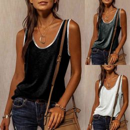 Women Fashion Sexy SleevelVest U-neck Printed Tops Tee Vest Blouse Top Shirt Summer Sexy t Shirt Solid Casual Tops X0507