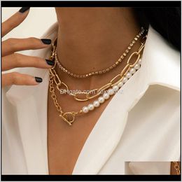 & Pendants Jewelry Drop Delivery 2021 European Retro Baroque Imitation Pearl Chains Multi Layer Fashion Diamond Necklaces For Women Geometric